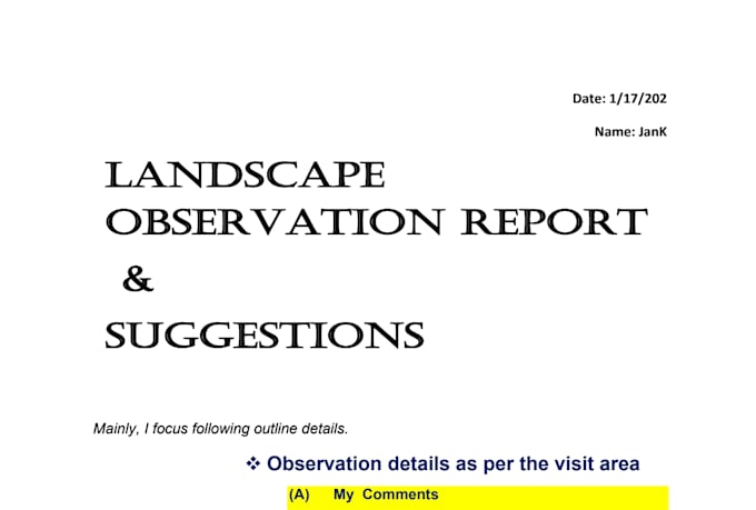 create landscape document maintenance plans, method statement, boq, tech reports